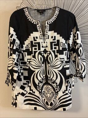 Style & Co.  Black White Linen Tunic Top Size 6